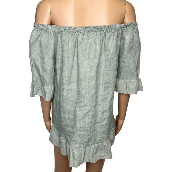 Terzo Millenno Made in Italy Mint Green 100% Linen Off The Shoulder Top Sz Small - Picture 3 of 7